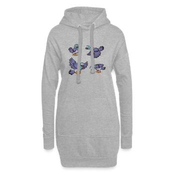 Karikatur-Tauben - Hoodie-Kleid - Grau meliert - Vorne