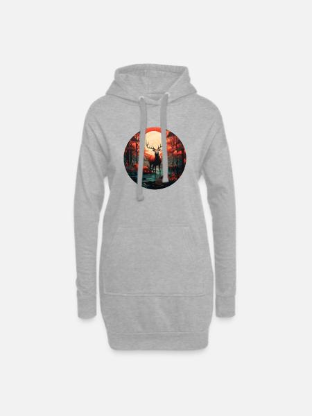 Mystischer Hirsch - Hoodie-Kleid - Grau meliert