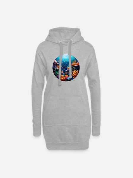 Récif corallien - Sweat-shirt à capuche long Femme - gris chiné