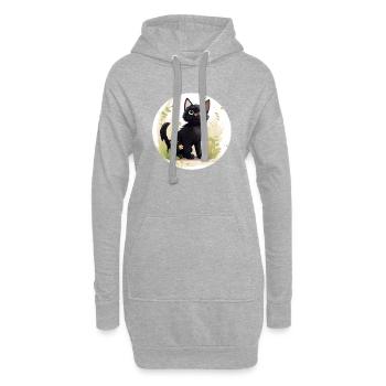 Süße schwarze Katze mit sommerlichen Hintergrund - Hoodie-Kleid - Grau meliert - Vorne