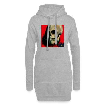 Crâne rouge - Sweat-shirt à capuche long Femme - gris chiné - Devant