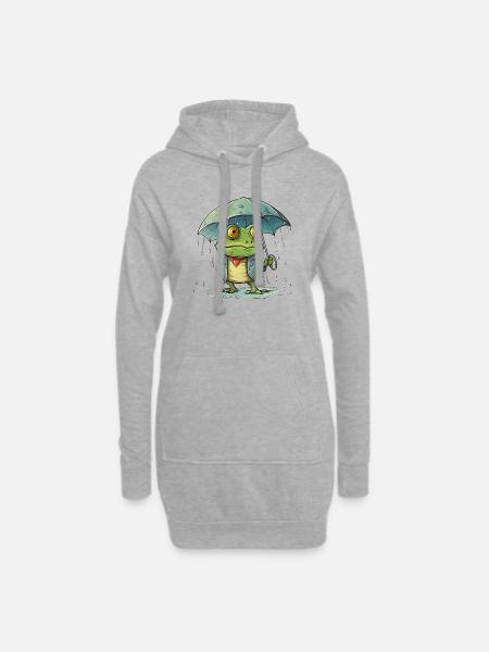 Green frog is frustrated by the bad weather - Hoodie Dress - heather grey