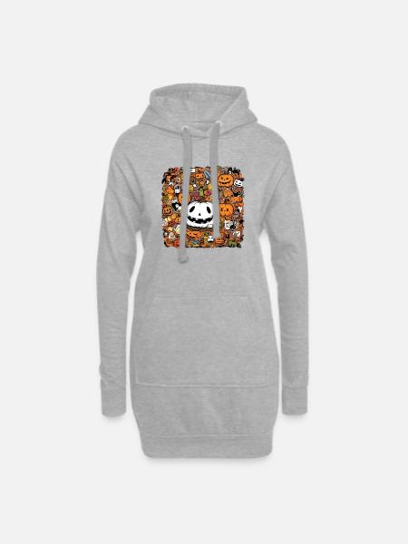 Multi pattern halloween pumpkin - Hoodie Dress - heather grey