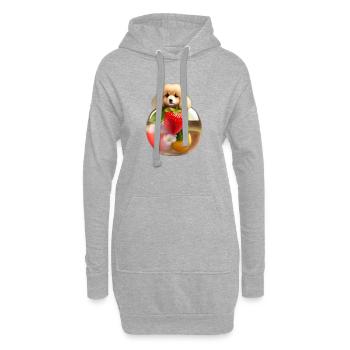 Süßer Hund mit einer Erdbeere - Hoodie-Kleid - Grau meliert - Vorne