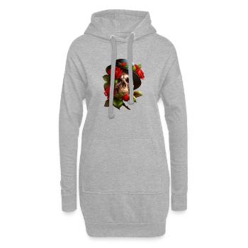 Crâne avec des roses - Sweat-shirt à capuche long Femme - gris chiné - Devant