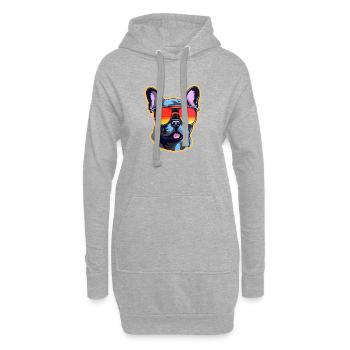 Französische Bulldogge mit Sonnenbrille - Hoodie-Kleid - Grau meliert - Vorne