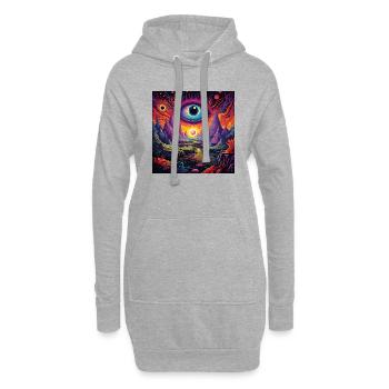 trippy surreales Auge in magischer Landschaft - Hoodie-Kleid - Grau meliert - Vorne