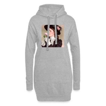 Elegante Vintage-Frau, die eine hübsche rosa Rose riecht - Hoodie-Kleid - Grau meliert - Vorne