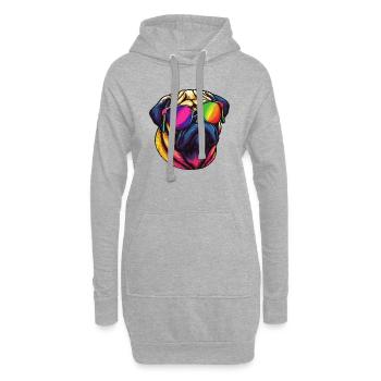 Mops Hund mit bunter Sonnenbrille - Hoodie-Kleid - Grau meliert - Vorne