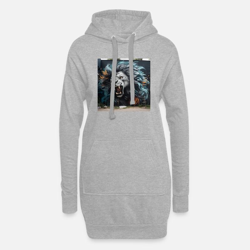 Löwen-Tag - Hoodie-Kleid - Grau meliert
