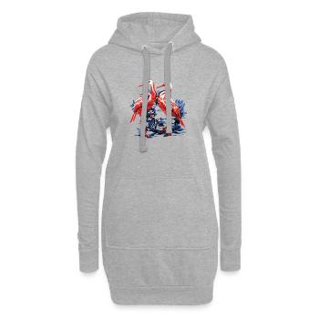 Zwei elegante japanische Kraniche - Hoodie-Kleid - Grau meliert - Vorne