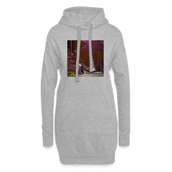 Cloche en cuivre violet dans un jardin zen - Sweat-shirt à capuche long Femme - gris chiné - Devant