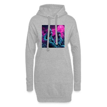 Neonfarbene stilisierte Affen - Hoodie-Kleid - Grau meliert - Vorne