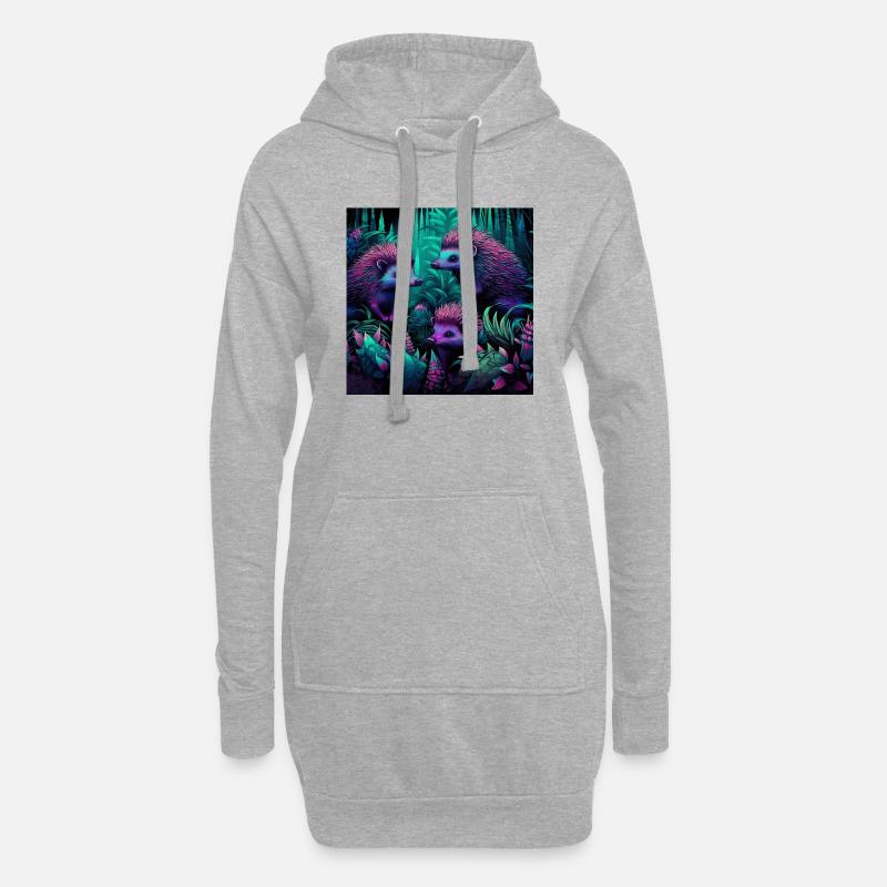 Igel im Neon-Stil - Hoodie-Kleid - Grau meliert