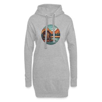 Maison au bord du lac / Cabane / Lac / Montagnes / Nature / Forêt - Sweat-shirt à capuche long Femme - gris chiné - Devant