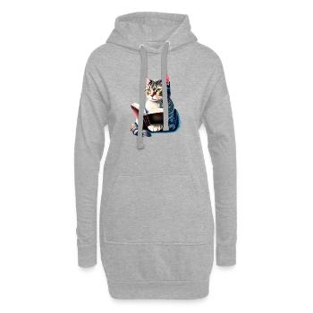Chat Lecture Livres Chat domestique Chat Chat Livre Chaton - Sweat-shirt à capuche long Femme - gris chiné - Devant