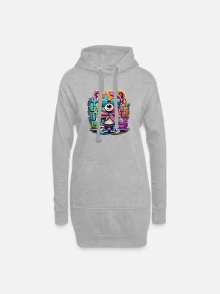 Ours en peluche Grafitti - Sweat-shirt à capuche long Femme - gris chiné