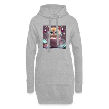 cat in a cup - Hoodie Dress - heather grey - Front