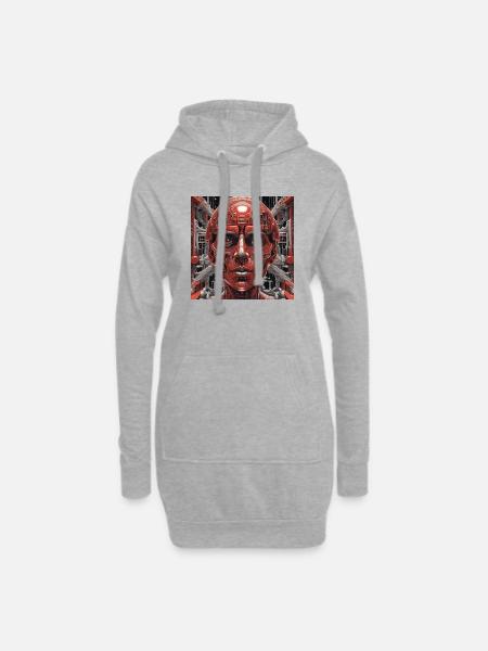 Techno red robot in the future - Hoodie Dress - heather grey