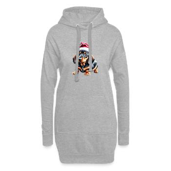 Teckel X-Mas Chien de Noël Dachshund Chiot - Sweat-shirt à capuche long Femme - gris chiné - Devant