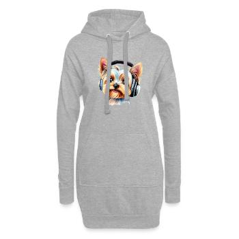 Chiot Yorkshire Terrier Chien Écoutant De La Musique - Sweat-shirt à capuche long Femme - gris chiné - Devant