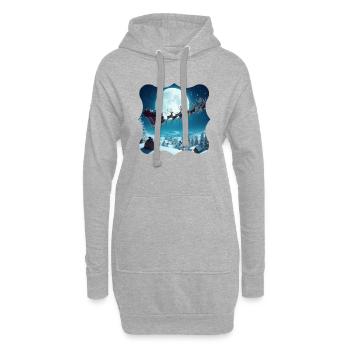 Weihnachtsmann Schlitten Rentier Geschenke Weihnachtsbaum - Hoodie-Kleid - Grau meliert - Vorne