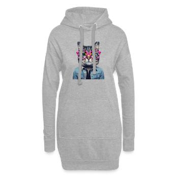 Katze mit rosa Brille - Hoodie-Kleid - Grau meliert - Vorne