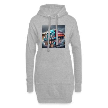 camion bleu et rouge - Sweat-shirt à capuche long Femme - gris chiné - Devant