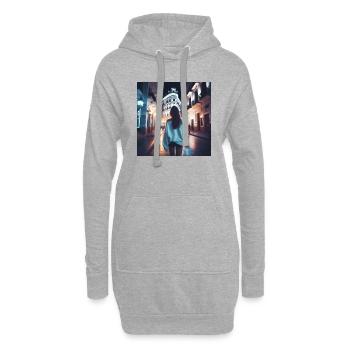 Femme marchant la nuit à travers Carthagène - Sweat-shirt à capuche long Femme - gris chiné - Devant