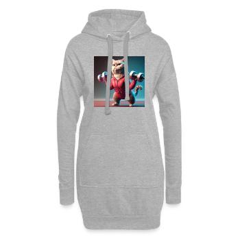niedliche lustige katze illustration heben gewichtstraining - Hoodie-Kleid - Grau meliert - Vorne