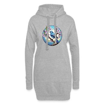 Blauer Vogel auf einem Kirschblütenzweig - Hoodie-Kleid - Grau meliert - Vorne