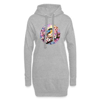 Oiseau coloré sur une branche de cerisier en fleurs - Sweat-shirt à capuche long Femme - gris chiné - Devant
