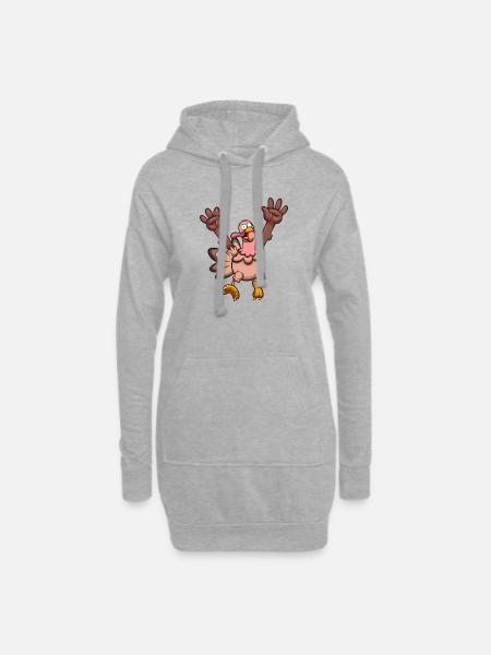 Happy Cartoon Turkey - Hoodie Dress - heather grey