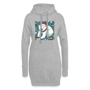 Ours polaire avec bonnet de Père Noël - Sweat-shirt à capuche long Femme - gris chiné - Devant