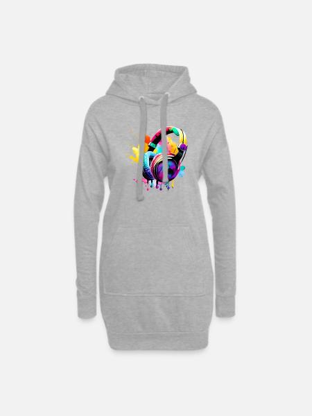 Headphones, Musicians, Listen to Music, Vocals, Gamer, Singer - Hoodie Dress - heather grey
