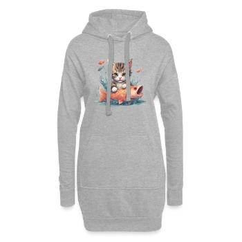 Baby Katze mit Fisch - Hoodie-Kleid - Grau meliert - Vorne