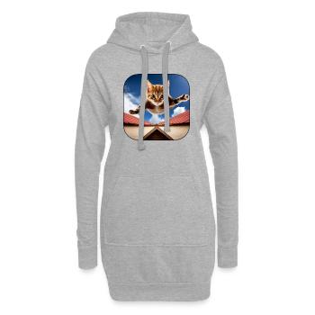 Banzai chat 1 - Sweat-shirt à capuche long Femme - gris chiné - Devant