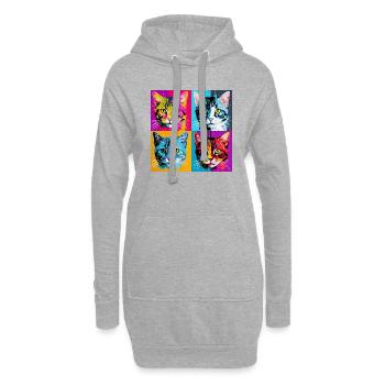 Quadruple Cat Delight : T-shirt grille Pop Art - Sweat-shirt à capuche long Femme - gris chiné - Devant