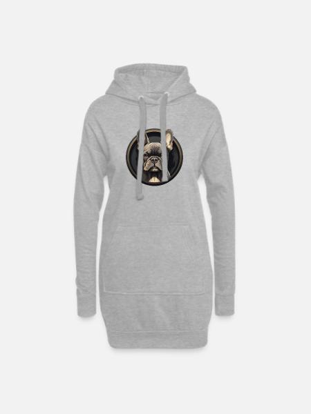 Französische Bulldogge - Hoodie-Kleid - Grau meliert