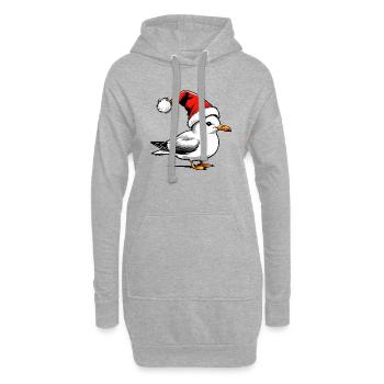 Weihnachts-Möwe mit Mütze - Hoodie-Kleid - Grau meliert - Vorne