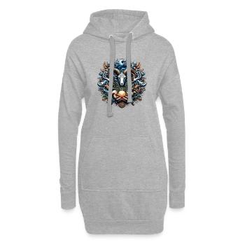 Mystische Widder- und Meeresgeschöpfe-Illustration - Hoodie-Kleid - Grau meliert - Vorne