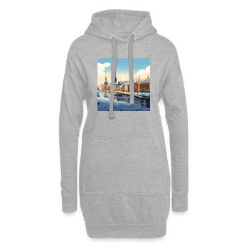Verschneite Stadt Schnee Winter Wasser Hafen - Hoodie-Kleid - Grau meliert - Vorne