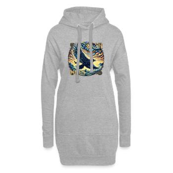 Hugin & Munin - Odins Raben mit Runenschrift - Hoodie-Kleid - Grau meliert - Vorne
