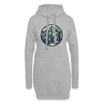 Schwarz-weißes verlassenes Haus - Hoodie-Kleid - Grau meliert - Vorne