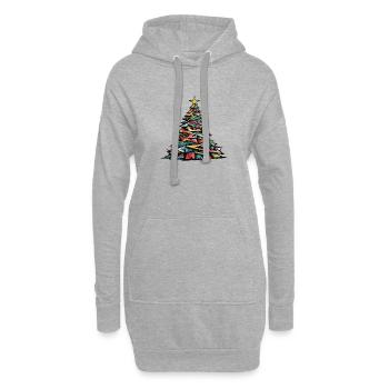 Bunter Weihnachtsbaum Geschmückte Tanne - Hoodie-Kleid - Grau meliert - Vorne