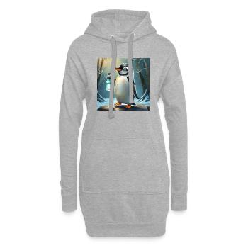Pinguin mit einer Gin-Tonic-Flasche in der Hand - Hoodie-Kleid - Grau meliert - Vorne