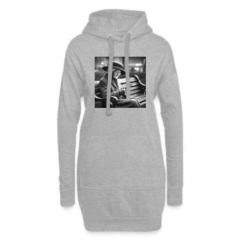 Oma mit Smartphone - Hoodie-Kleid - Grau meliert - Vorne