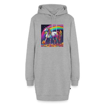 Einhorn, bunt, Farbe, Regenbogen, Comic - Hoodie-Kleid - Grau meliert - Vorne