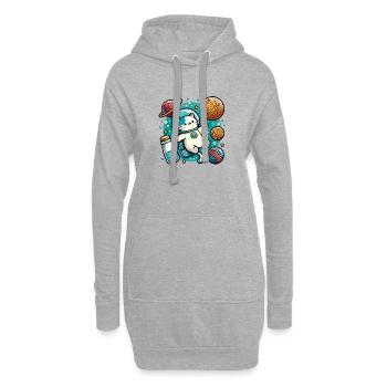 Niedliches Astronauten-Weltraumkätzchen inmitten von Garnplaneten - Hoodie-Kleid - Grau meliert - Vorne