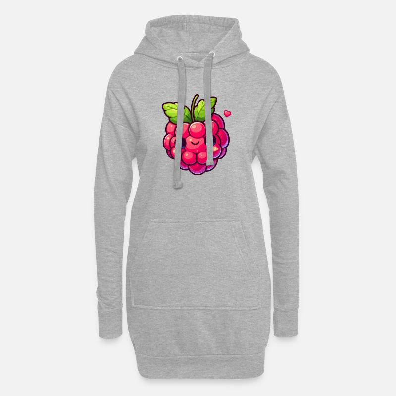 Himbeere - Herz - Hoodie-Kleid - Grau meliert
